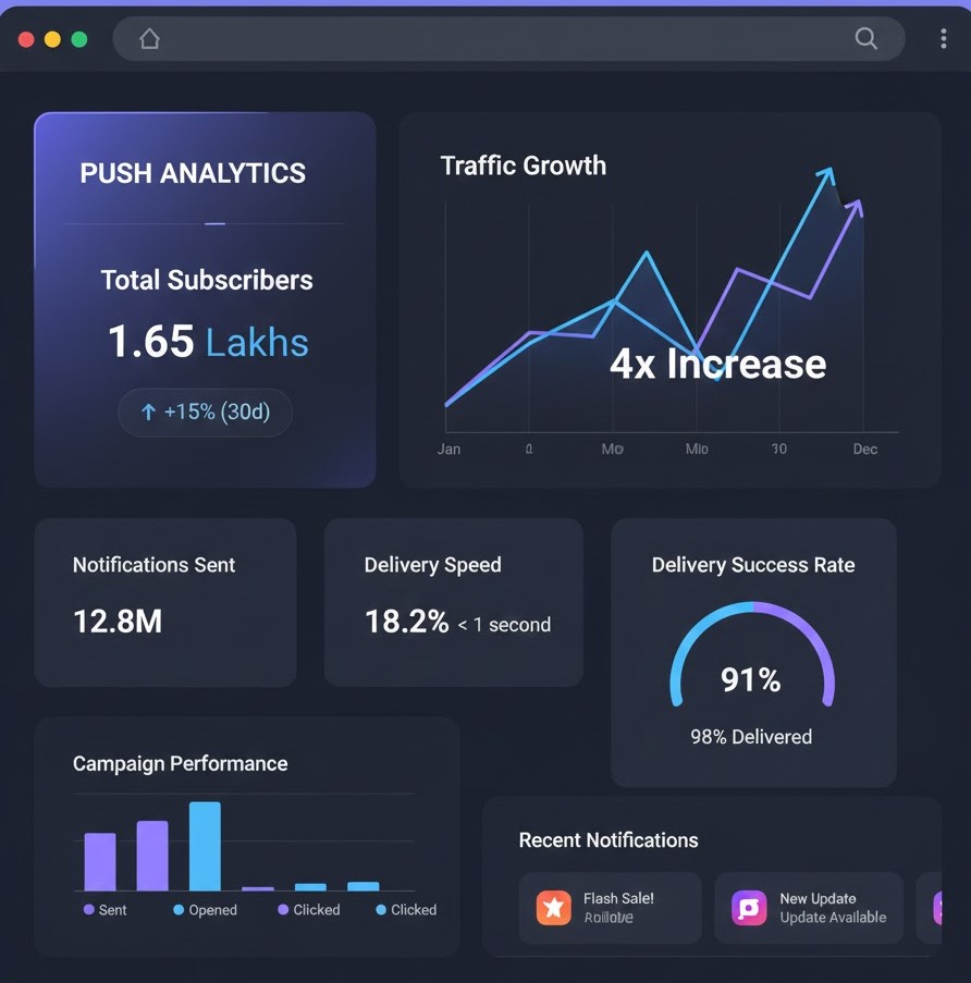 LaraPush Notification Dashboard - Self-hosted push notification management interface